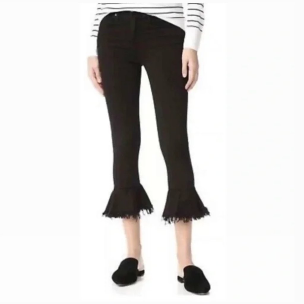Anthropologie Mcguire Bohemia Ruffle Kick Flare Jeans Black Size 32